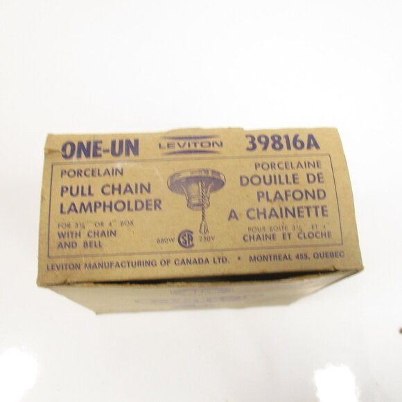 2 Vintage UNUSED Leviton Porcelain Lampholder W/ Pull Chain, White Model #39816 - Picture 6 of 8